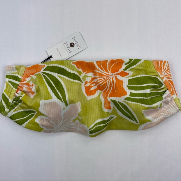 Shade & Shore Bandeau Bikini Top 34DD Floral Green Orange Tropical Hawaiian NWT - Picture 1 of 6